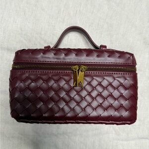 Woven Burgundy Leather Handbag. Comes with long strap